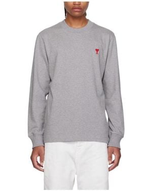 Ami Paris Round Collar And Long-Sleeved T-Shirt - Grey