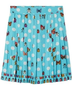 Versace Graphic-Printed Pleated Skirt - Blue