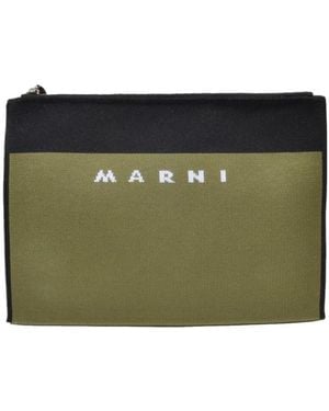Marni Logo Embroidered Zipped Clutch Bag - Green
