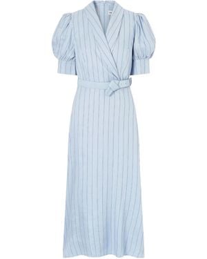 Rebecca Vallance Puff-Sleeve Belted Midi Dress - Blue