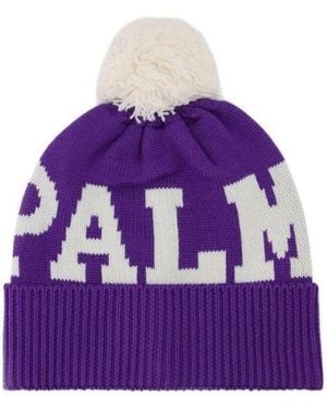 Palm Angels Logo Knitted Pompom Beanie - Purple