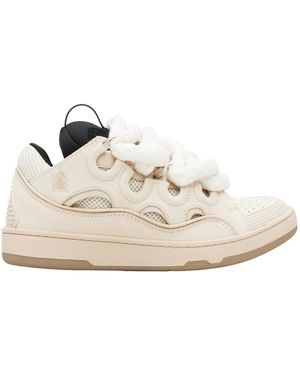 Lanvin Curb Leather Trainers With Snakeskin Laces - White