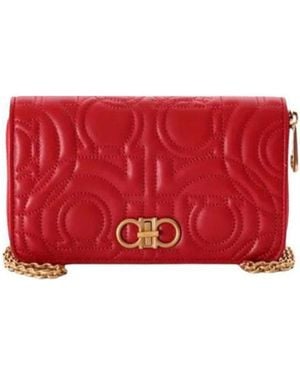 Ferragamo Logo Embossed Chain Wallet - Red