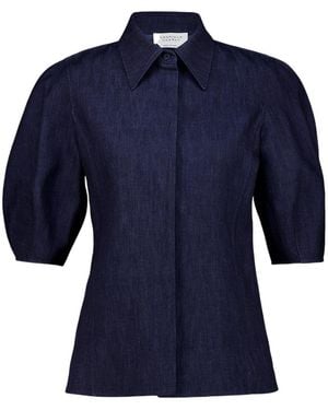 Gabriela Hearst Sansi Puffed-Sleeve Top - Blue