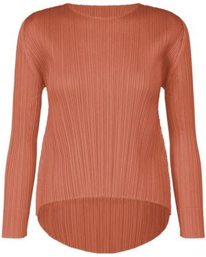 Pleats Please Issey Miyake Pleated Knit Top - Orange