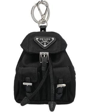 Prada Triangle-Logo Mini Icon Keyring - Black