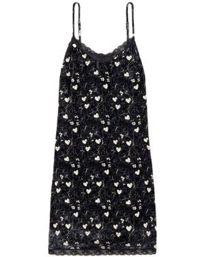 R13 Lace-Trimmed Printed Velvet Mini Dress - Black