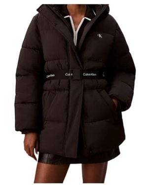 Calvin Klein Logo Belt Hooded Puffer Jacket - Black