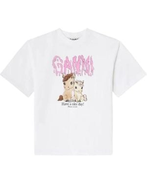 Ganni Logo Printed Crewneck T-Shirt - White