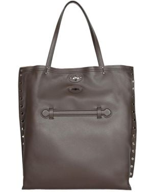 Zanellato Medium A'Spasso Stud-Embellished Leather Tote Bag - Grey