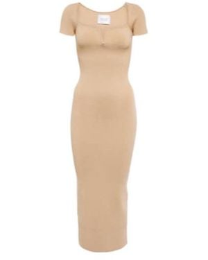 Galvan London Freya Ribbed-Knit Midi Dress - Natural