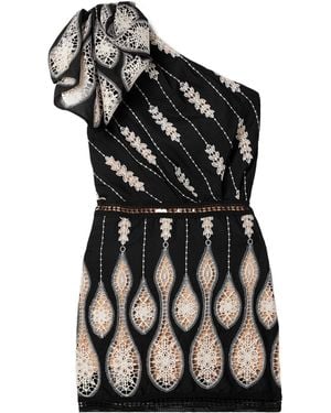 Johanna Ortiz Celestial Matter One-Shoulder Guipure Lace-Trimmed Voile Mini Dress - Black