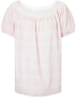 Posse Lace-Trimmed Checked Cotton Blouse - White