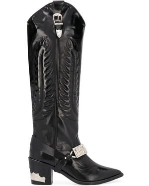 Toga Knee Length Cowboy Boots - Black