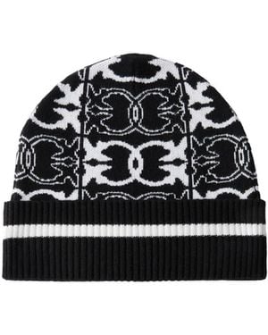 Pinko Logo Intarsia Knitted Beanie - Black