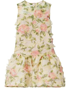Oscar de la Renta Tiered Floral Print Mini Dress - Natural