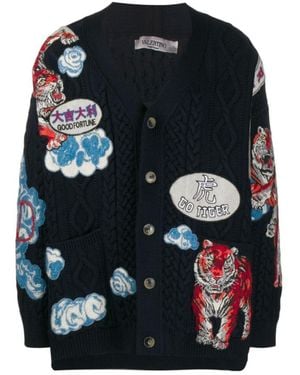 Valentino Tiger Embroidered Cardigan - Black