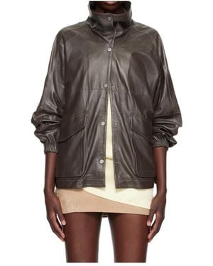 Nour Hammour Stand-Collar Leather Jacket - Gray
