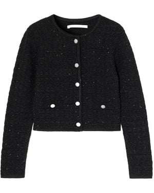 Alessandra Rich Cropped Embellished Knitted Cardigan - Black