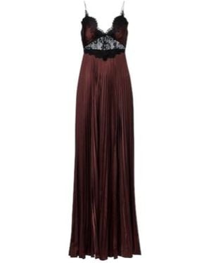 Self-Portrait Lace-Trimmed Pleated Satin Maxi Dress - Purple