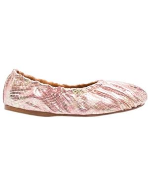 forte_forte Laminated Snake-Print Ballet Flats - Pink