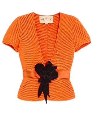 Valentino Embroidered Tulle Illusion Jacket - Orange