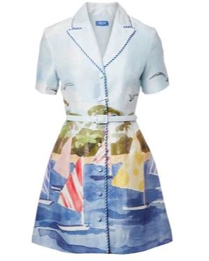 Leo Brigitte Linen-Blend Canvas Minidress - Blue