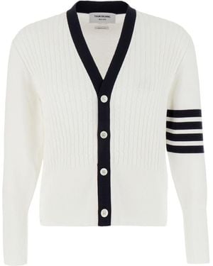 Thom Browne 4-Bar V-Neck Cardigan - White