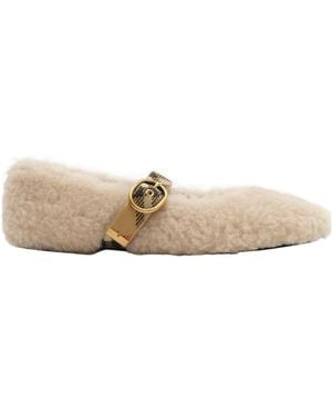 Burberry Shearling Robin Ballerinas - Natural