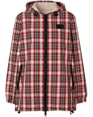 Burberry Logo Appliqué Tartan Parka Jacket - Red