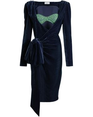Balmain Velvet Dress With Lace Bra And Tie Detail - Blue