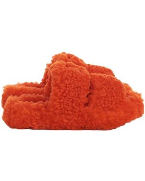 Celine Fur Slides Triomphe Open Slide - Red