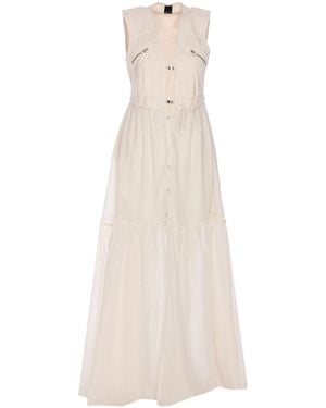 Pinko Andres Buckled V-Neck Long Dress - Natural