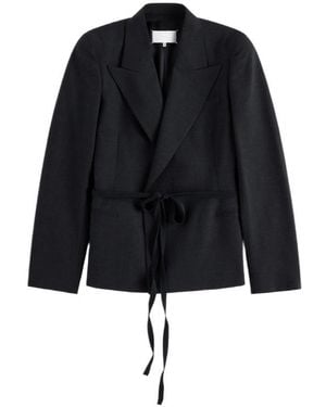 Maison Margiela Belted Peak-Lapel Wool Blazer - Black