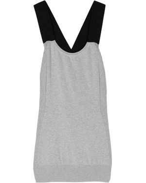 Plan C Crossover-Straps Fine-Knit Top - Grey
