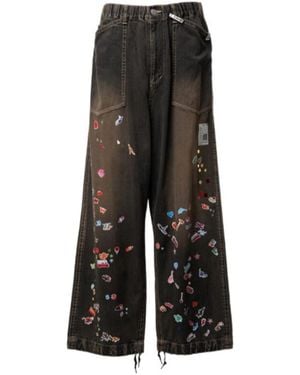 Maison Mihara Yasuhiro Kids Sticker Printed Baker Denim Trousers - Black
