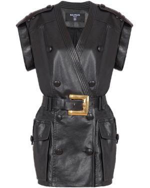 Balmain Leather Dress With A Waist Belt - Black