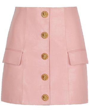 Balmain Short Lambskin Skirt With Buttons - Pink