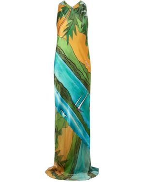 Donde Esteban Magdalena Printed Silk-Blend Satin Maxi Dress - Green