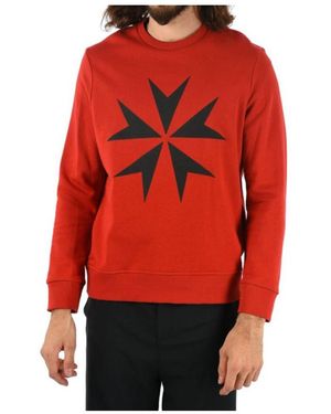 Neil Barrett Maltese Cross Printed Cotton Hoodie - Red