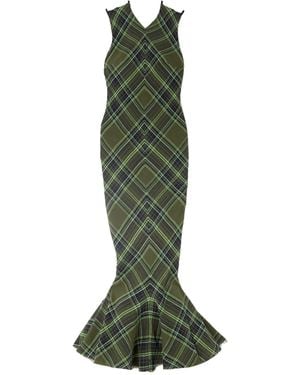 Conner Ives Plaid Cotton-Blend Midi Skirt - Green