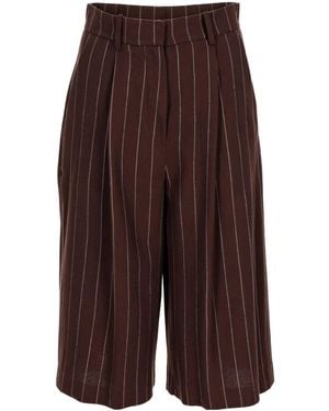 Alysi Pinstripe Bermuda Shorts - Brown