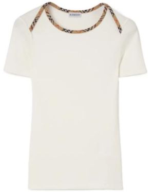 Burberry Check Trim Stretch Cotton T-Shirt - White