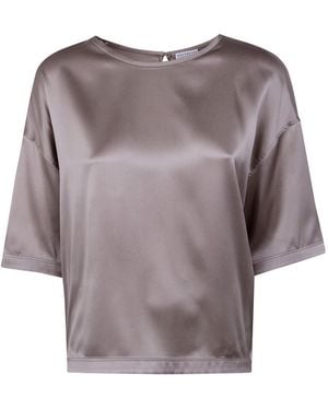 Brunello Cucinelli Keyhole Crewneck Top - Purple