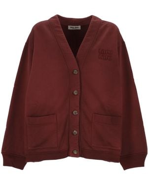 Miu Miu Button-Up Fleece Sweatshirt - Red