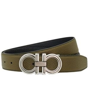 Ferragamo Reversible And Adjustable Gancini Belt - Green