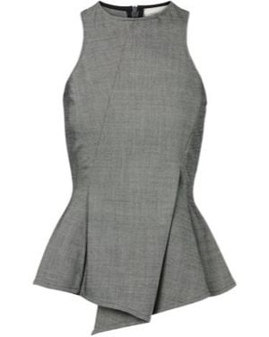 Magda Butrym Herringbone Pleated Peplum Wool-Blend Top - Grey