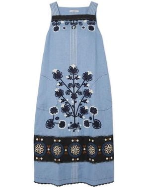 Vita Kin Ulya Embroidered Linen Midi Dress - Blue