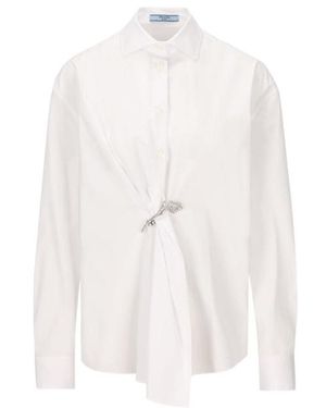 Prada Gathered Button-Up Poplin Shirt - White