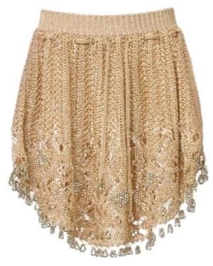 Rabanne Crochet Embellished Lamé Miniskirt - Natural